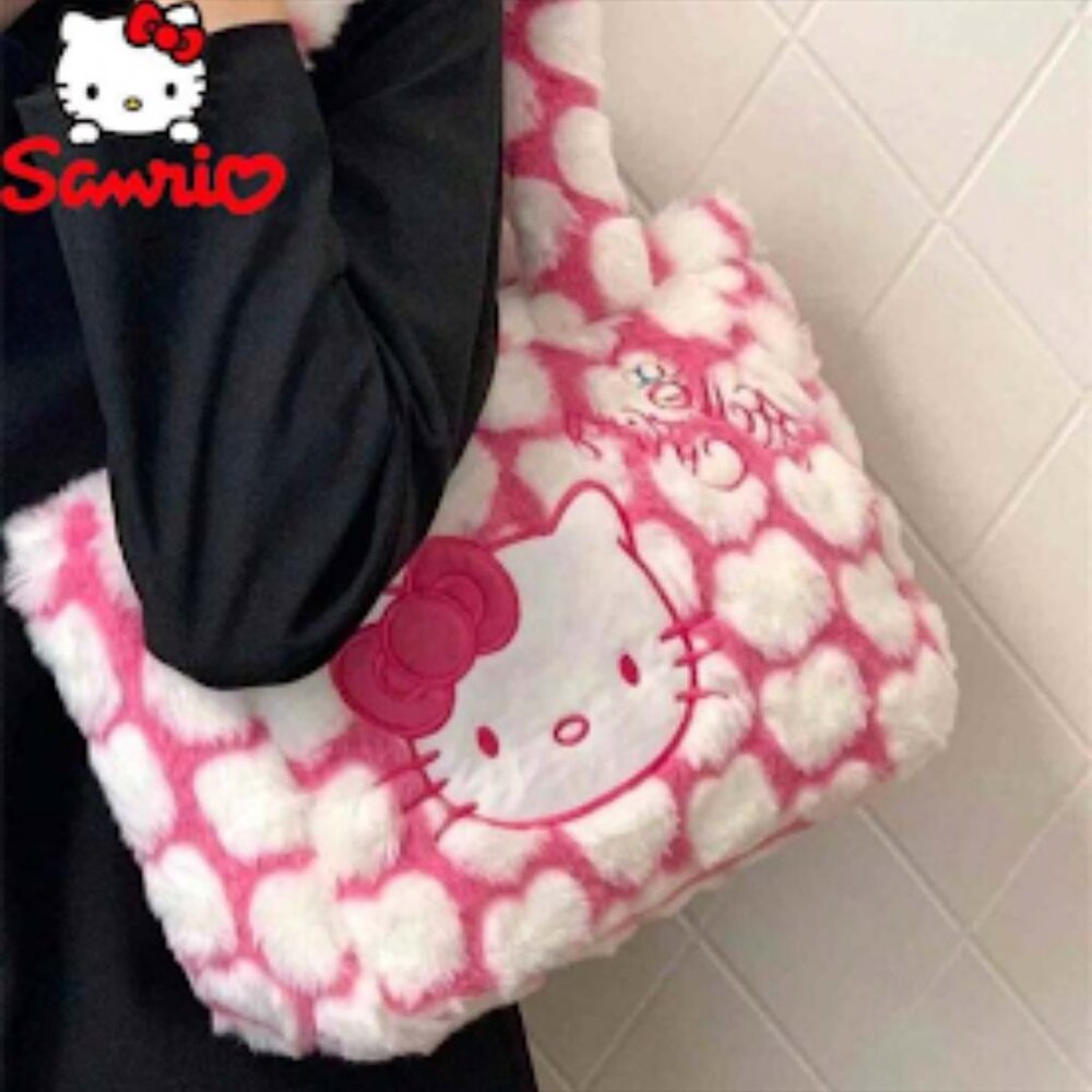 Genuine Hello Kitty Pink Heart Plush Shoulder Tote Bag~ Adorable~ Y2K (H26)